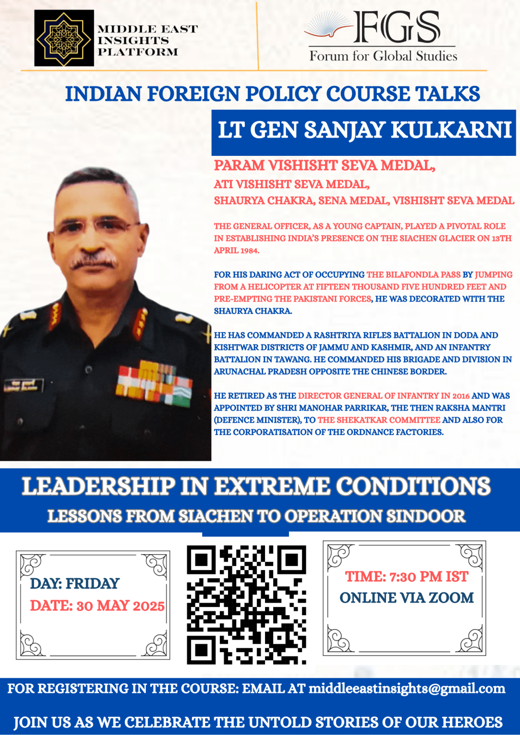 🚨 UPCOMING TALK | LEADERSHIP IN EXTREME CONDITIONS: LESSONS FROM SIACHEN TO OPERATION SINDOOR&nbsp;🚨